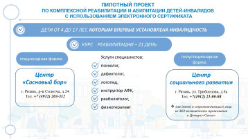 В Рязанской области реализуется пилотный проект по комплексной реабилитации и абилитации детей-инвалидов с 4 до 17 лет при первичном установлении им инвалидности! В Рязанской области реализуется пилотный проект по комплексной реабилитации и абилитации детей-инвалидов с 4 до 17 лет при первичном установлении им инвалидности!.